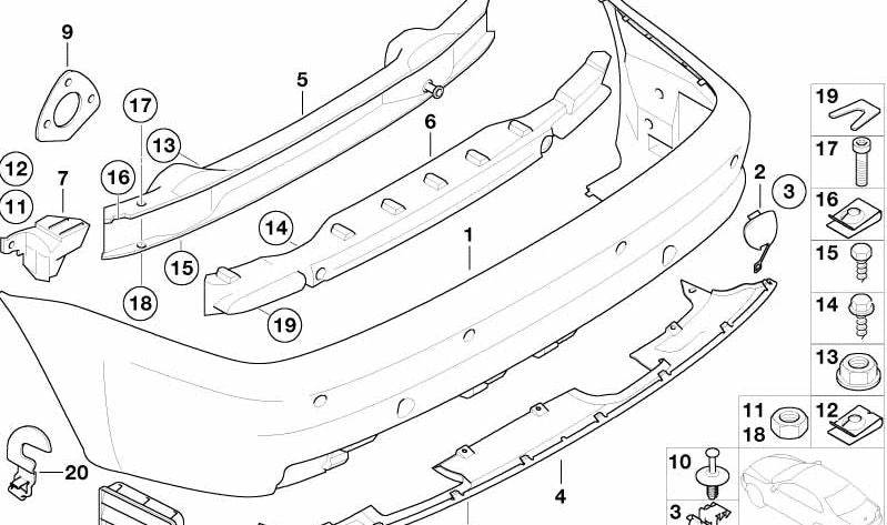 Tapa para gancho de remolque para BMW Serie 3 E46 (OEM 51122695274). Original BMW