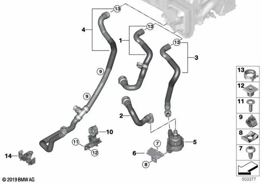 Coolant Advance Pipe 2 for BMW G05, G05N, G18, G18N, G06, G06N, G07, G07N (OEM 64219398801). Genuine BMW.