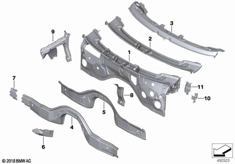 Tabique divisorio del compartimento del motor derecho para BMW F95, G05, G18, F96, G06, G07, G09 (OEM 41007933514). Original BMW.