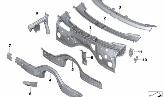 Refuerzo del panel frontal superior OEM 41007933526 para BMW G05, G18, F95, G06, F96, G07, G09. Original BMW.