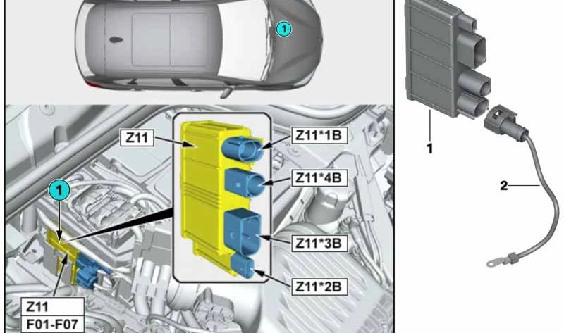 Integrated Supply Module Z11 for BMW 1 Series F52, 2 Series F45, F46, F48 and X1 F48, X2 F39, MINI F54, F55, F56, F57, F60 (OEM 12638647841). Original BMW