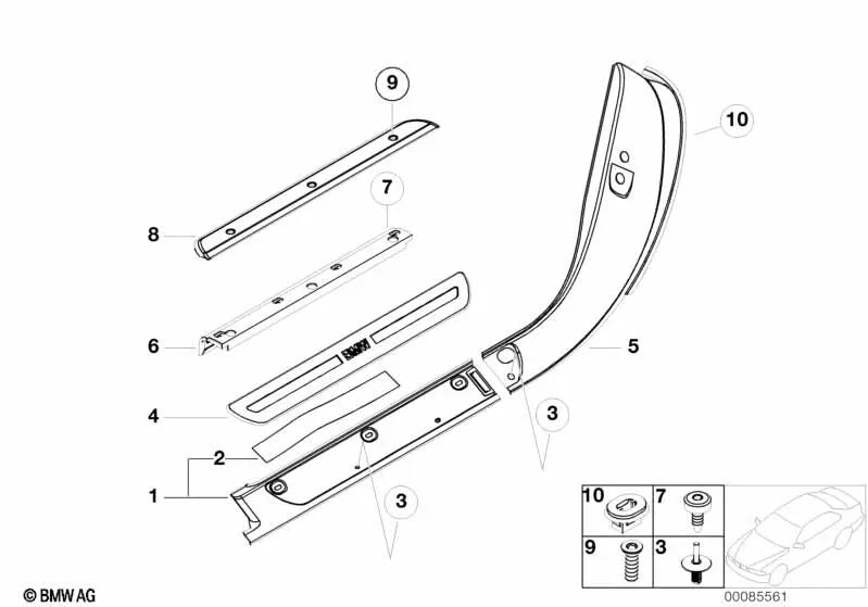 Right entrance molding support for BMW Z8 E52 (OEM 51478257876). Genuine BMW