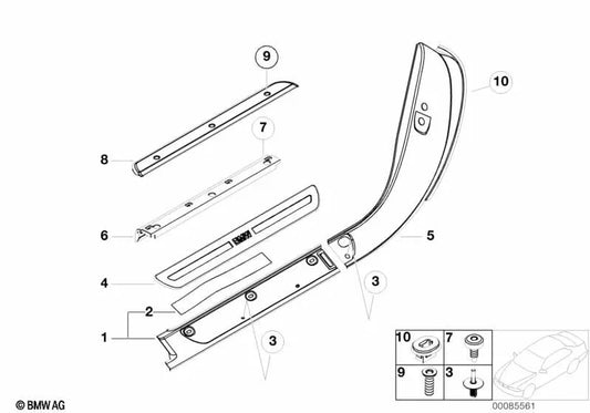 Soporte de moldura de entrada derecha para BMW Z8 E52 (OEM 51478257876). Original BMW