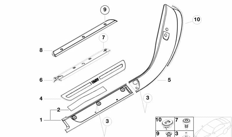 Embellecedor de Entrada de Acero Inoxidable Frontal Derecho para BMW E52 (OEM 51478024118). Original BMW