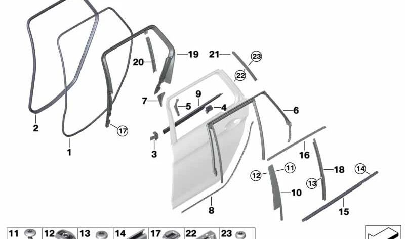 Embellecedor del marco de ventana puerta trasera derecha para BMW G31, G31N (OEM 51357390164). Original BMW