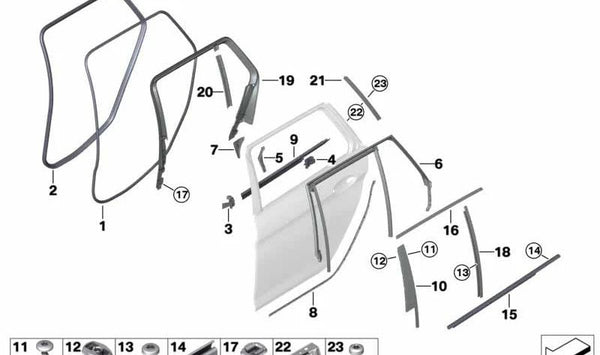 Fugendichtung puerta trasera derecha para BMW Serie 5 F90, G30, G31 (OEM 51727341648). Original BMW