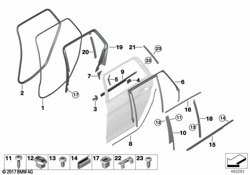 Fensterrahmenabdeckung hinten links für BMW 5er G31, G31N (OEM 51357385071). Original BMW