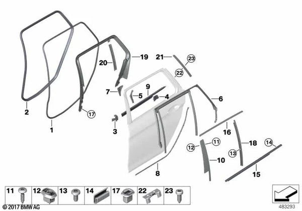 Sellado para placa de cierre del pilar B derecho para BMW F90, G30, G31 (OEM 51357336992). Original BMW