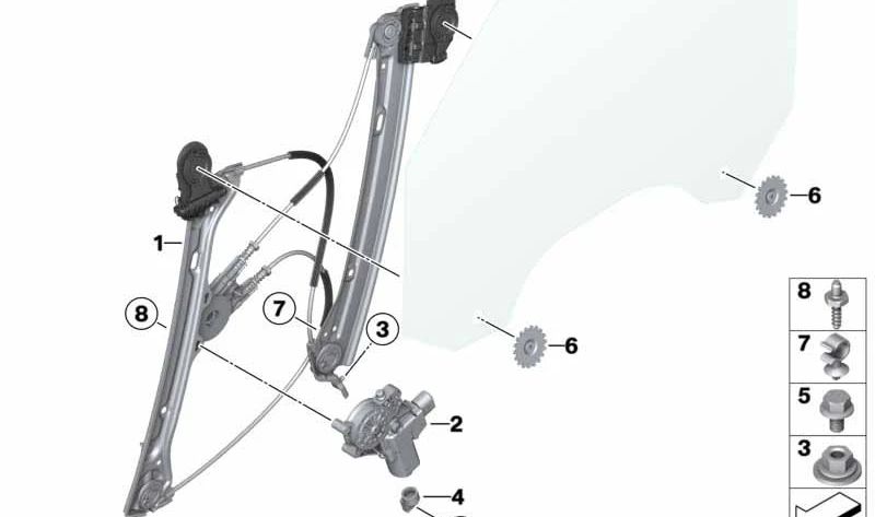 Elevador de ventana sin motor delantero derecho para BMW Serie 3 F34, F34N (OEM 51357339592). Original BMW.