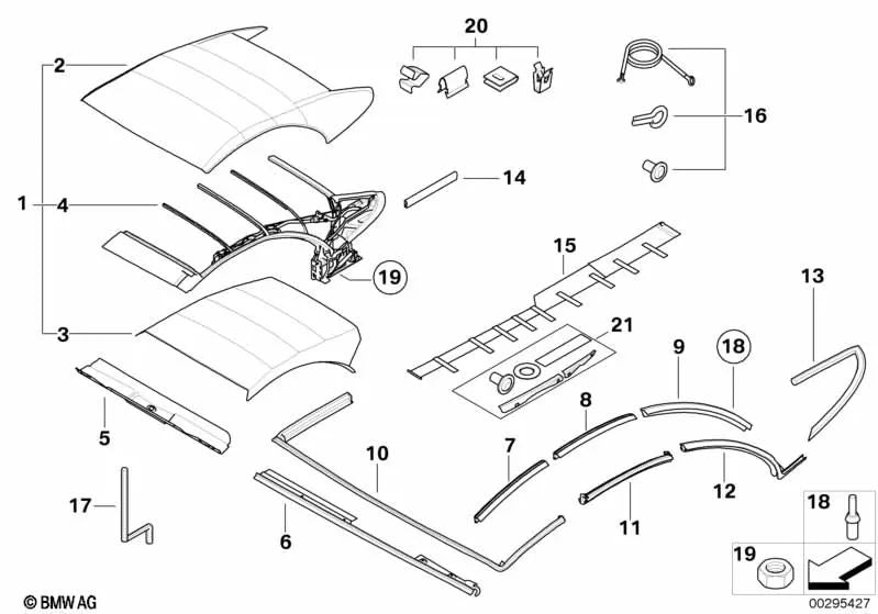 Junta de Parabrisas para BMW E64, E64N (OEM 54347172029). Original BMW.