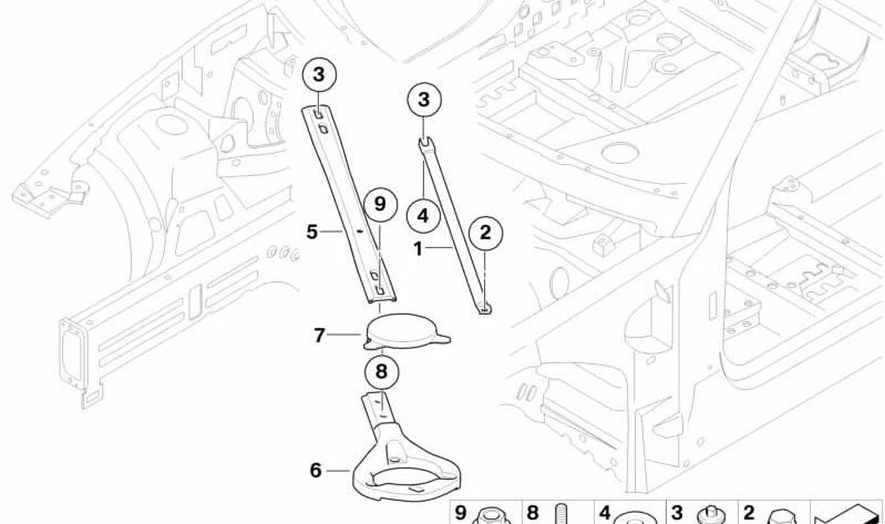 Anillo refuerzo torreta derecha OEM 51618055092 para BMW E82, E90, E92, E93, E84. Original BMW.