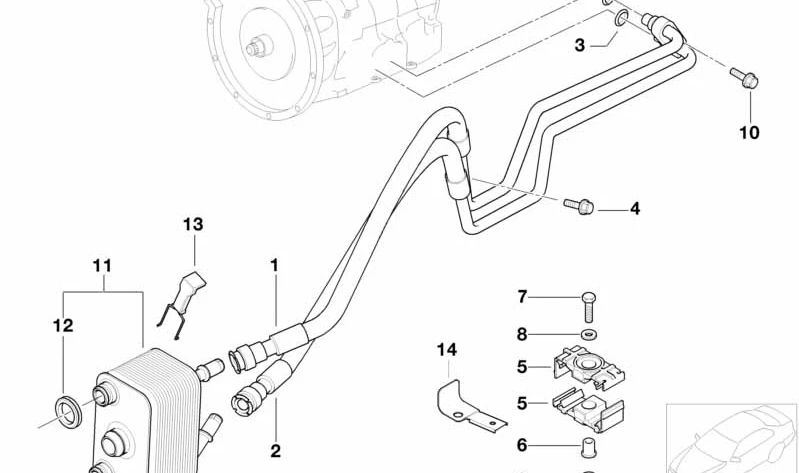 Tubería de refrigeración de aceite OEM 17224461167 para BMW X5 (E53). Original BMW.