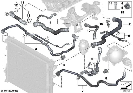 Coolant Radiator Hose for BMW X3 G01N, X4 G02N (OEM 17129845510). Original BMW