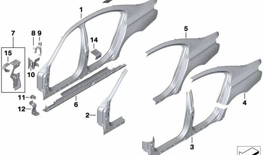 Middle right side wall bracket for BMW 7 Series F01, F02, F04 (OEM 41217204478). Original BMW