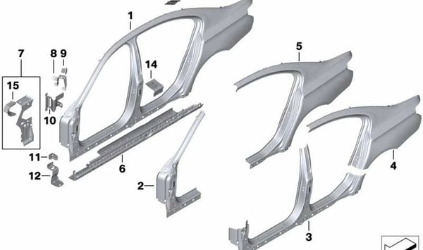 Soporte pared lateral medio derecho para BMW Serie 7 F01, F02, F04 (OEM 41217204478). Original BMW