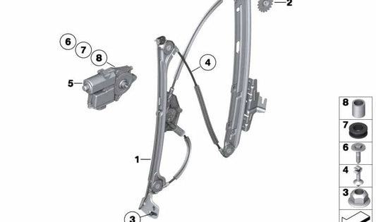 Left Window Regulator for BMW 5 Series F07, F07N (OEM 67627207007). Original BMW