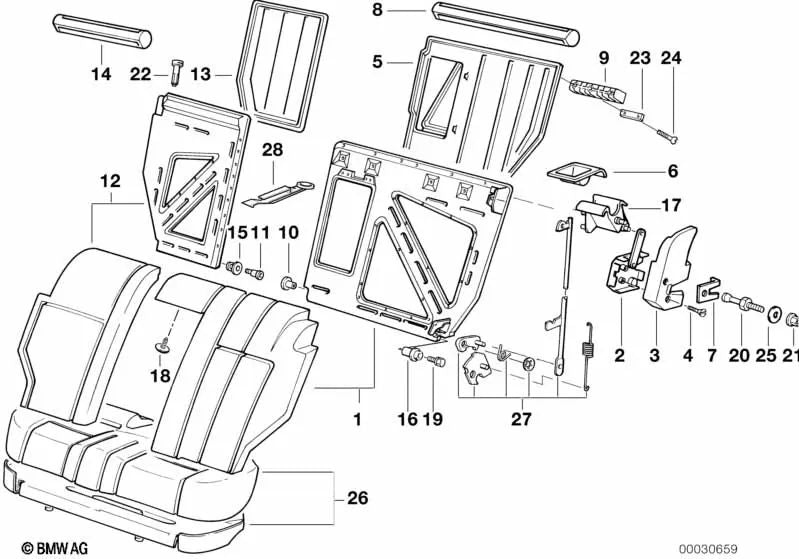 Rechtes hinteres Schloss für BMW 5er E34 (OEM 52208120394). Original BMW.