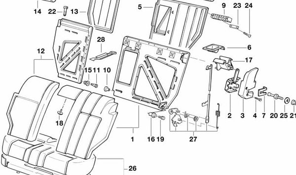 Cierre de puerta trasera izquierda OEM 52208120393 para BMW E34. Original BMW.