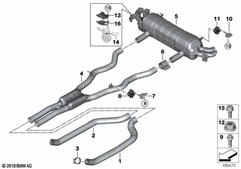 Silenciador trasero con válvula de escape para BMW G14, G15 (OEM 18308742441). Original BMW