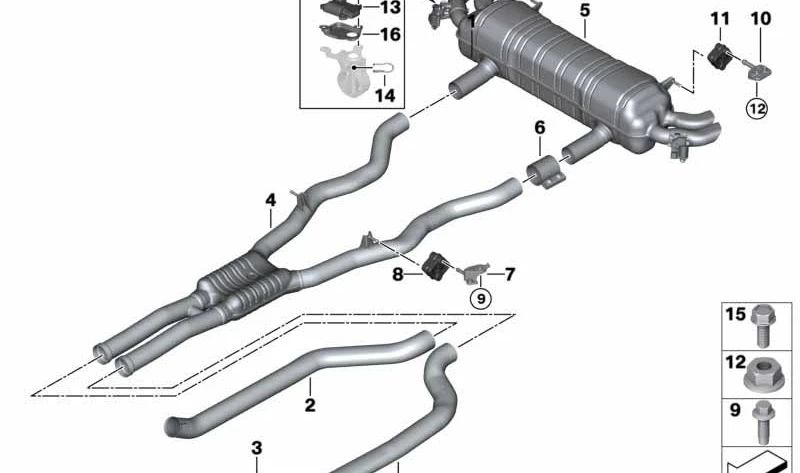 Silencioso intermedio OEM 18308742440 para BMW G14, G15. Original BMW.