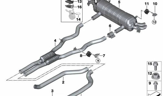 Silencioso intermedio OEM 18308742440 para BMW G14, G15. Original BMW.