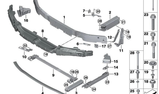 Adaptador inferior izquierdo para BMW Serie 1 F40, Serie 2 F44, F45, F46, X1 F48, F49, X2 F39, MINI F54, F60 (OEM 51117301603). Original BMW