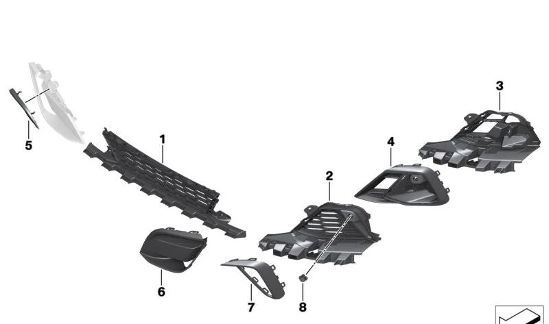 Pinza de rejilla lateral derecha para BMW G29 (OEM 51118093094). Original BMW.