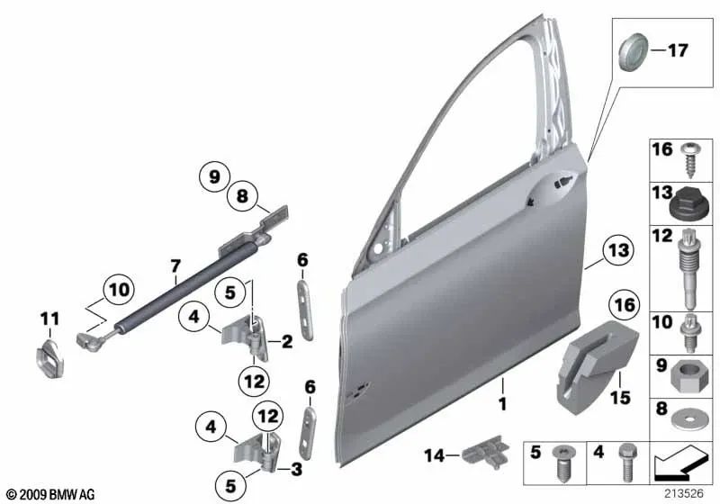 Freno de puerta delantero derecho para BMW F01, F01N, F02, F02N, F04 (OEM 51217177616). Original BMW