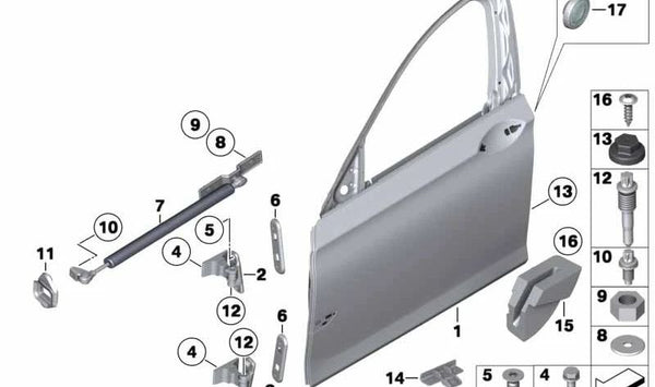 Bisagra de puerta delantera inferior izquierda para BMW F01, F02, F04 (OEM 41007203985). Original BMW