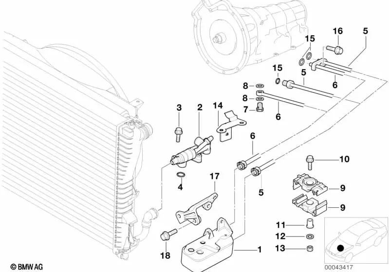 Tubería de retorno del enfriador de aceite para BMW E39, E38 (OEM 17221711465). Original BMW