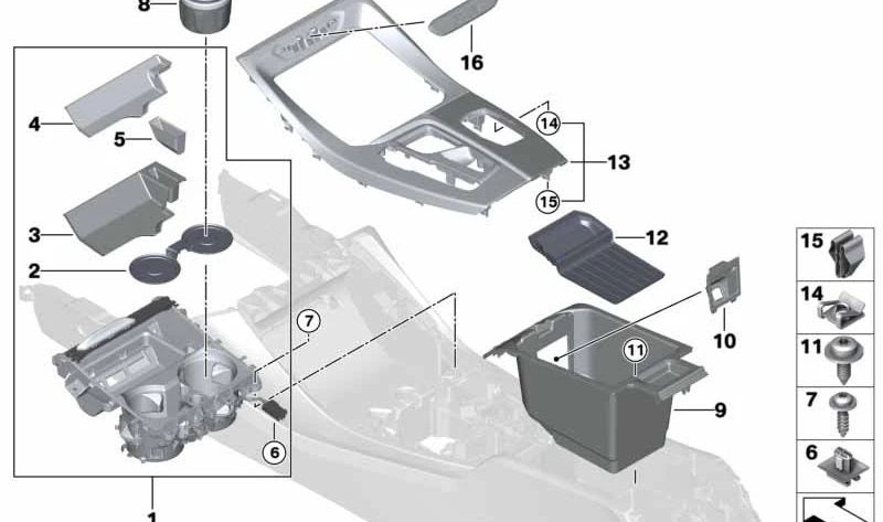 Carcasa Consola Central Aluminio Pulido para BMW G01, G02 (OEM 51169370869). Original BMW