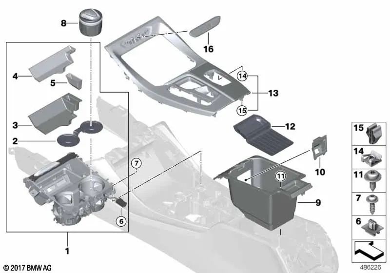 Compartimento Portaobjetos Portavasos Consola Central para BMW X3 F97, G01, G08, X4 F98, G02 (OEM 51169363802). Original BMW.