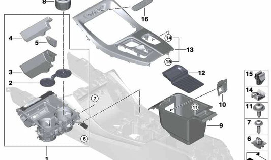 Compartimento Portavasos Consola Central para BMW X3 F97, G01, X4 F98, G02 (OEM 51169392686). Original BMW