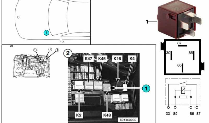 Relé purpurra OEM 61368367100 para BMW E36, F07, F01, F02, Z3. Original BMW.