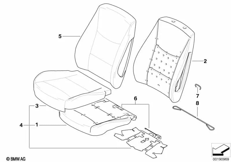 Funda de respaldo de cuero derecha para BMW Serie 3 E92, E92N (OEM 52107253244). Original BMW