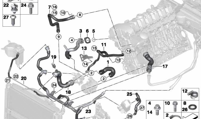 Conducción de retorno de calefacción para BMW E90, E91, E92, E93 (OEM 17127548226). Original BMW