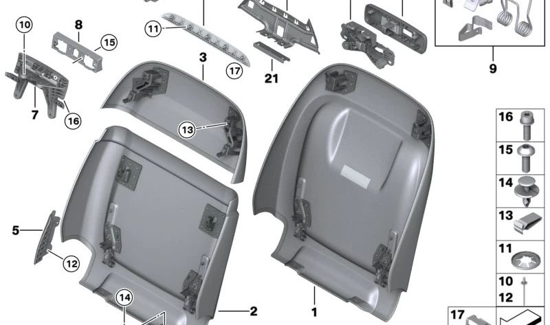 Respaldo inferior de asiento confort OEM 52107497161 para BMW G05, G06, G07. Original BMW