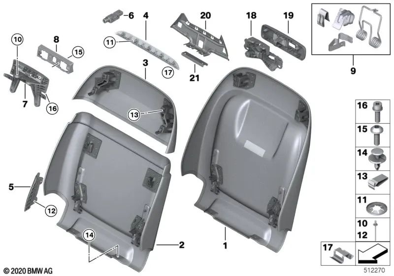 Parte trasera del asiento de confort inferior para BMW F85, G05, F86, G06, G07, G07N (OEM 52108061225). Original BMW