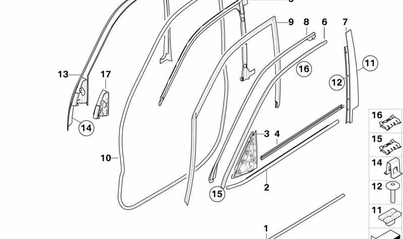 Guía de ventana puerta delantera izquierda para BMW X5 E70 (OEM 51337305627). Original BMW