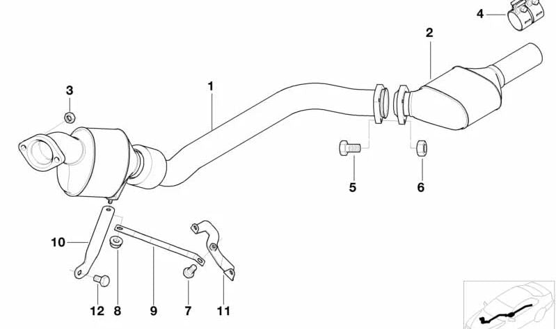 Soporte para catalizador cercano al motor OEM 18207785202 para BMW E39. Original BMW.