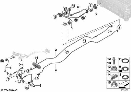 Rear high pressure pipe for BMW X5 F15 (OEM 64509252997). Original BMW