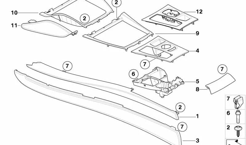 Listón de madera para consola central de BMW X5 E70, E71, E72 (OEM 51169128809). Original BMW