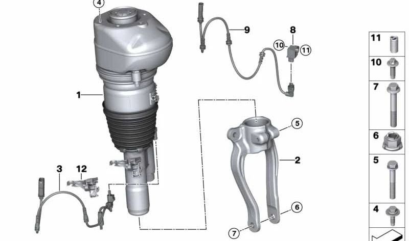 Linker vorderer pneumatischer Puffer für BMW 7 G12, G12N (OEM 37107915949). Original BMW