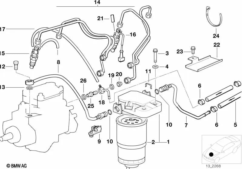 Kraftstoffversorgungsleitung für BMW E36 (OEM 13532244448). Original BMW