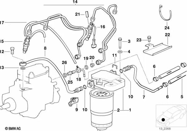 Línea de suministro de combustible para BMW E36 (OEM 13532244448). Original BMW