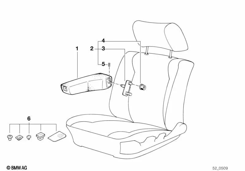 Left Leather Armrest for BMW 5 Series E34, 7 Series E32 (OEM 52108140471). Original BMW