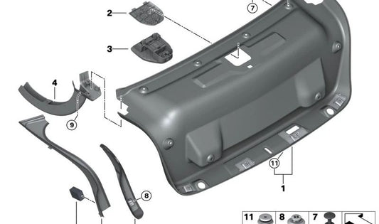 Embellecedor de luz trasera derecha en portón maletero OEM 51498739612 para BMW G22. Original BMW.