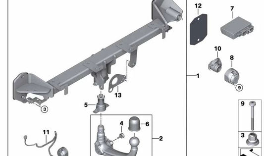 Detachable trailer hitch kit for BMW G05 (OEM 71606888575). Original BMW