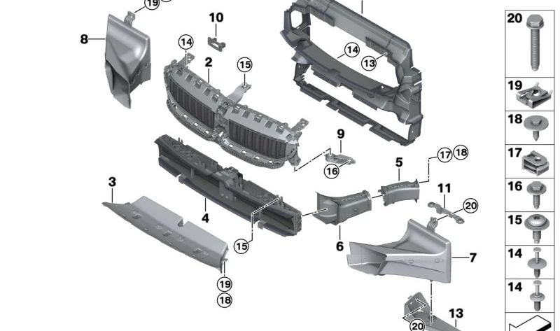 Conducción de aire con control de aletas superior para BMW Serie 3 G20N, G21N, G28N (OEM 51745A2DB49). Original BMW.