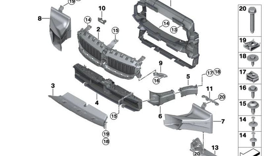 Guía de aire para freno delantero derecho OEM 51747422280 para BMW G42, G20, G21, G28. Original BMW.